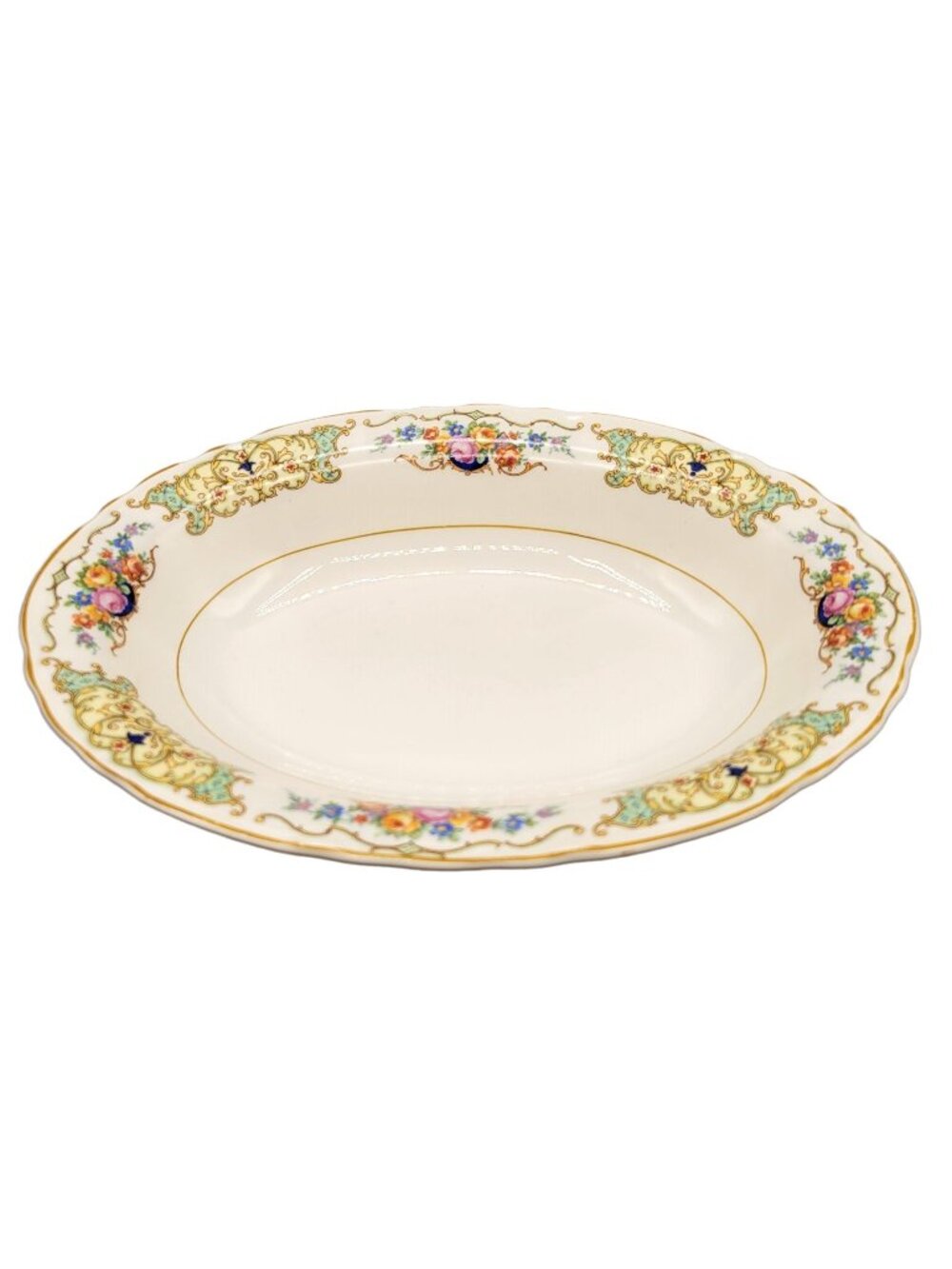 1940s Canonsburg Pottery Co Vegetable Serving Bowl Floral Rim Scrolls Oval
